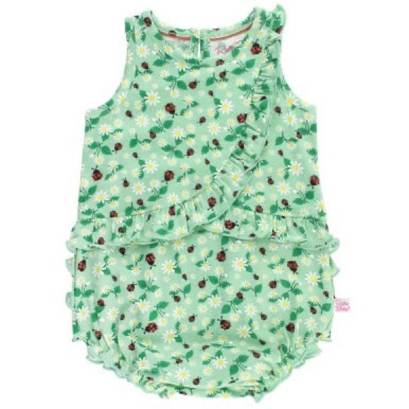 RUFFLE BUTTS Infant Girl Rufflebutts Daisies & Ladybugs Ruffle Detail Romper - Picture 1 of 15